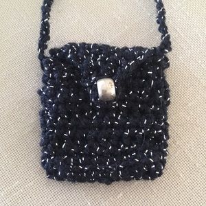Crocheted Tiny Purse Handmade Black and Silver